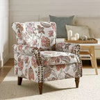 Araceli Traditional Wooden Upholstered Floral Armchair with Wingback and Nailhead Trim| ART OF LIVING DESIGNS