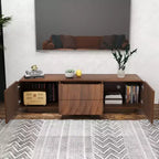 JVNOXK 58-inch TV Stand, Mid-Century Spiral Wave Design, with Storage Cabinet and Two Drawers, Suitable for Living Room or Bedroom, Walnut