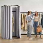 VEVOR Fitting Room, Dressing Room with Thick Polyester Curtains, Privacy Space with Shading Curtain and a Hook, 39 x 37 x 79 in, Gray