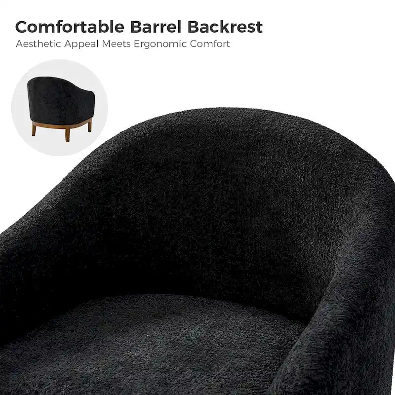 Augus Modern Boucle Accent Barrel Chair with Solid Wood Legs by HULALA HOME