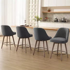 Bekrvio 26 Counter Height Swivel Bar Stools Set of 4 Backs and Wood Legs,Linen Fabric/PU Leather Upholstered Barstools for Kitchen Island