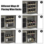 Grey 3-Tier Industrial Wine Bar Cabinet (12+ Bottles)  36H x 24W x 15D, Detachable Rack, 9 Glass Holders & Adjustable Shelves for Home/Bar