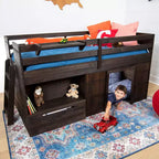 Max & Lily Modern Farmhouse Low Loft Bed with Storage Drawer, Solid Wood Bed for Kids