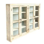 40 Tall 4-Door Reclaimed Wood and Metal Storage Cabinet with Glass Doors, Brown