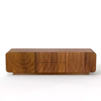JVNOXK 58-inch TV Stand, Mid-Century Spiral Wave Design, with Storage Cabinet and Two Drawers, Suitable for Living Room or Bedroom, Walnut