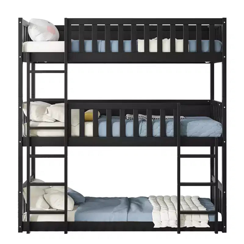 Triple Twin Bunk for Kids, Twin over Twin over Twin Detachable Bunk Bed with Ladder and Guardrail, Separate into 3 Beds