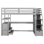 Twin Size Loft Bed with Desk and Shelves, Two Built-in Drawers, Storage Staircase