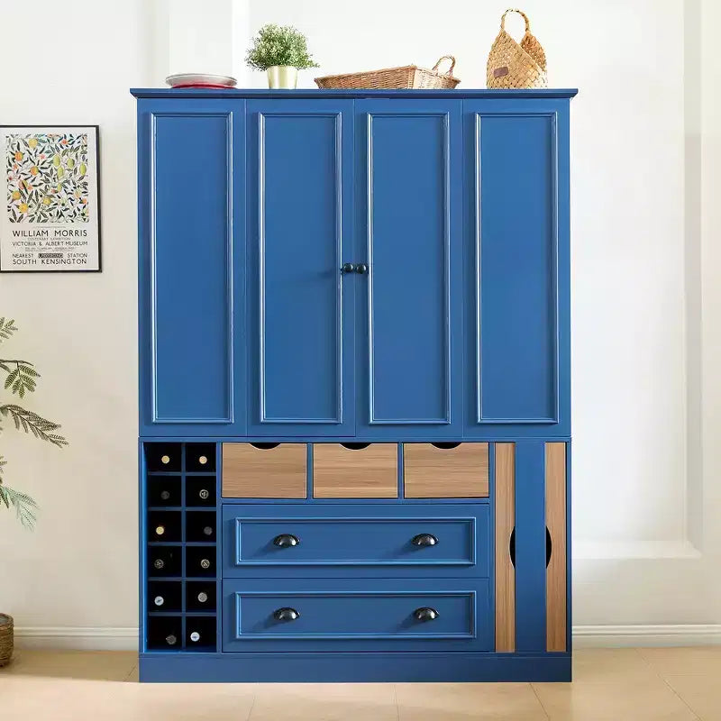 Whisen 71 Tall Freestanding Kitchen Pantry, Large Dining Storage Cabinet Cupboard Sideboards With 4 Foldable Doors, Shelves, Wine Racks