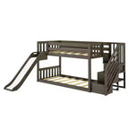 Low Twin over Twin Bunk With Stairs, Easy Slide & Firetruck Curtain