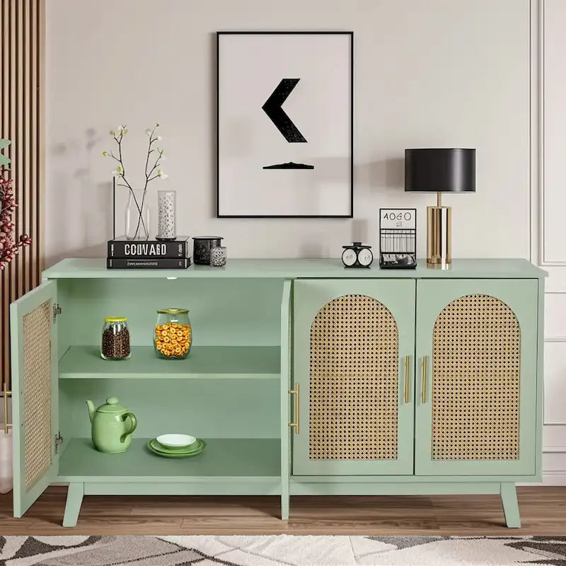 4-Door Cabinet with Rattan Doors