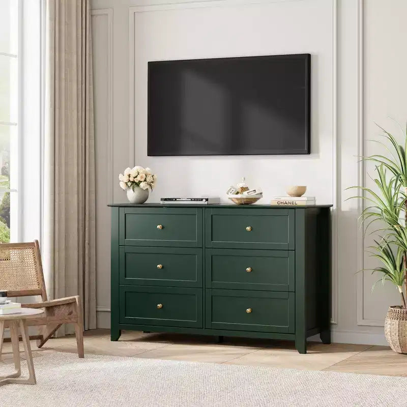 6 Drawer Dresser for Bedroom, Large Dresser with Deep Drawers & Metal Knobs, Modern Wooden Chests of Drawers for Entryway, Hallway