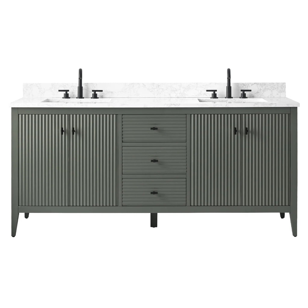 Vanity Art 72 Double Sink Bathroom Vanity Cabinet with Engineered Marble Top