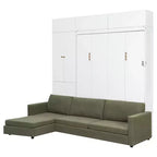 Queen Size Murphy Bed with Sofa and Cabinet, Wooden Queen Cabinet Bed Wall Bed with Shelves, Folding Wall Chest Bed for Guest Room Office