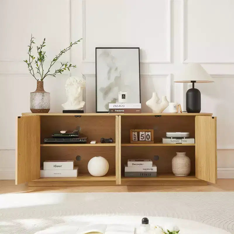 JVNOXK Wavy Wood Grain Sideboard, Vertical Stripes, TV Cabinet, Suitable for Bedroom/Entrance Hall. Natural Wood , 64W  15D  24H