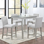 Modern 5-Piece Dining Set with Square Counter Height Table & 4 Upholstered Chairs