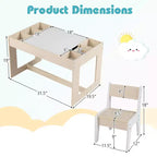 Costway Multifunctional Kids Table & 2 Chairs Set with Removable Double-sized Tabletop Gray + White/Natural + White