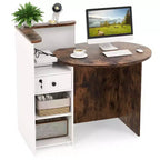 Costway Front Reception Counter Desk Checkout Office Desk with Open Shelf & Lockable Drawer White/Brown/Black