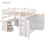 CLIHOME Full size Loft Bed with 3 Storage Drawers, Desk and Wardrobe