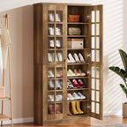 Lantine Tall Shoe Cabinet with Doors, 8-Tier Shoe Storage with Adjustable Shelves, Modern Shoe Rack Cabinet for Hallway, Closet, Living Room, White