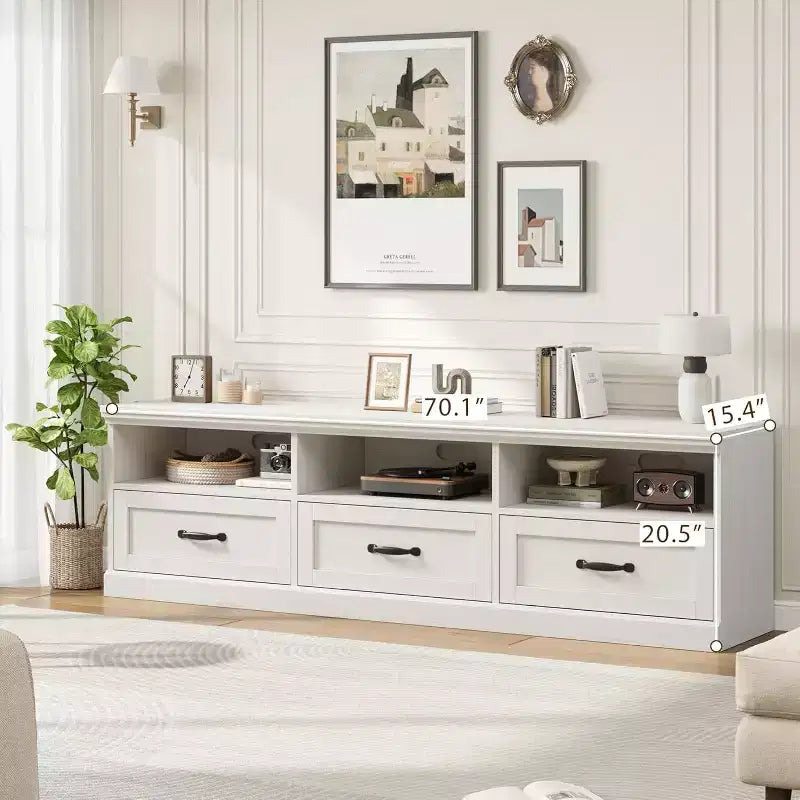70 Mid-Century Modern Entertainment Center with Storage Drawer & Open Shelves