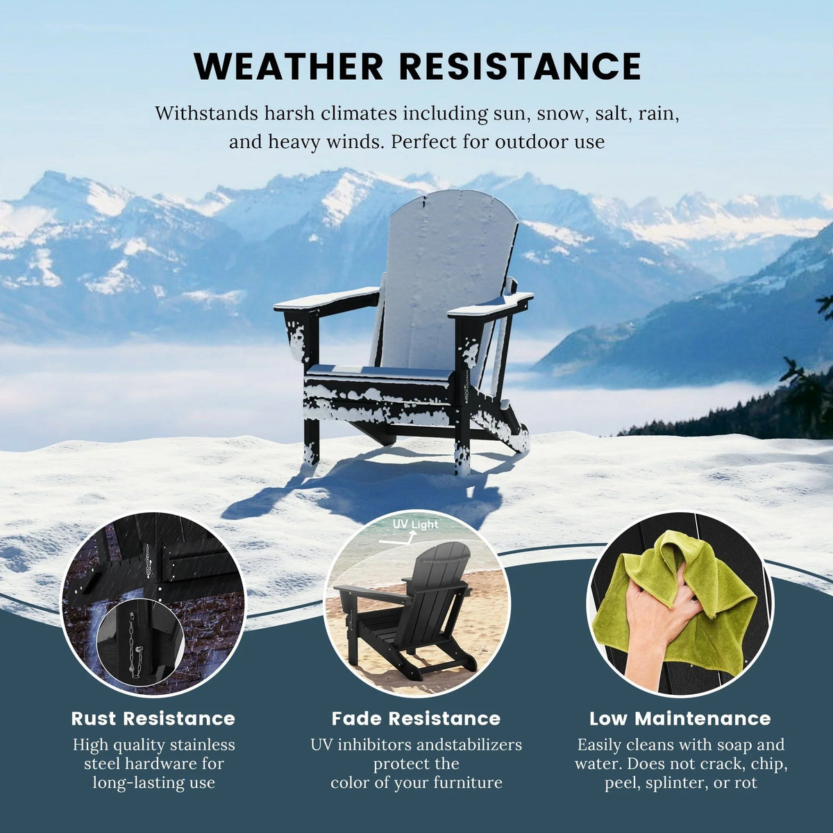 Polytrends Laguna Fade Resistant All Weather Outdoor Patio Folding Adirondack Chair