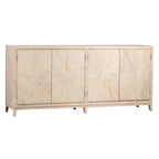 Isabelle 79-inch Pine Light Wash 4-Door Sideboard with Hand Carved Burst Pattern Door Fronts