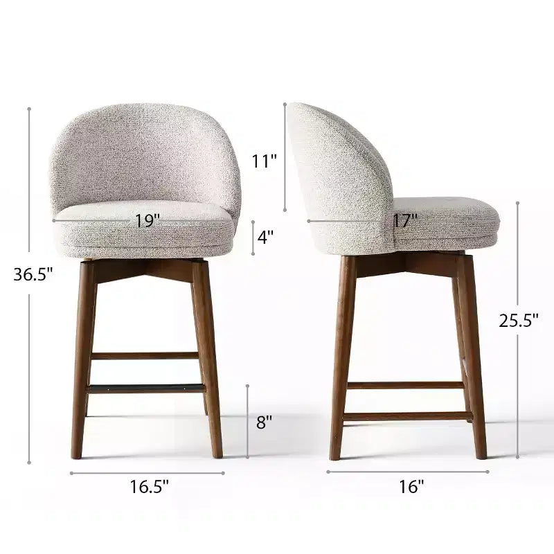 Set of 2 Modern Swivel Counter Stools with Upholstered Seat, 360 Rotating Kitchen Island or Home Bar Chairs with Solid Wood Legs-Panipeachy