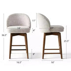 Set of 2 Modern Swivel Counter Stools with Upholstered Seat, 360 Rotating Kitchen Island or Home Bar Chairs with Solid Wood Legs-Panipeachy