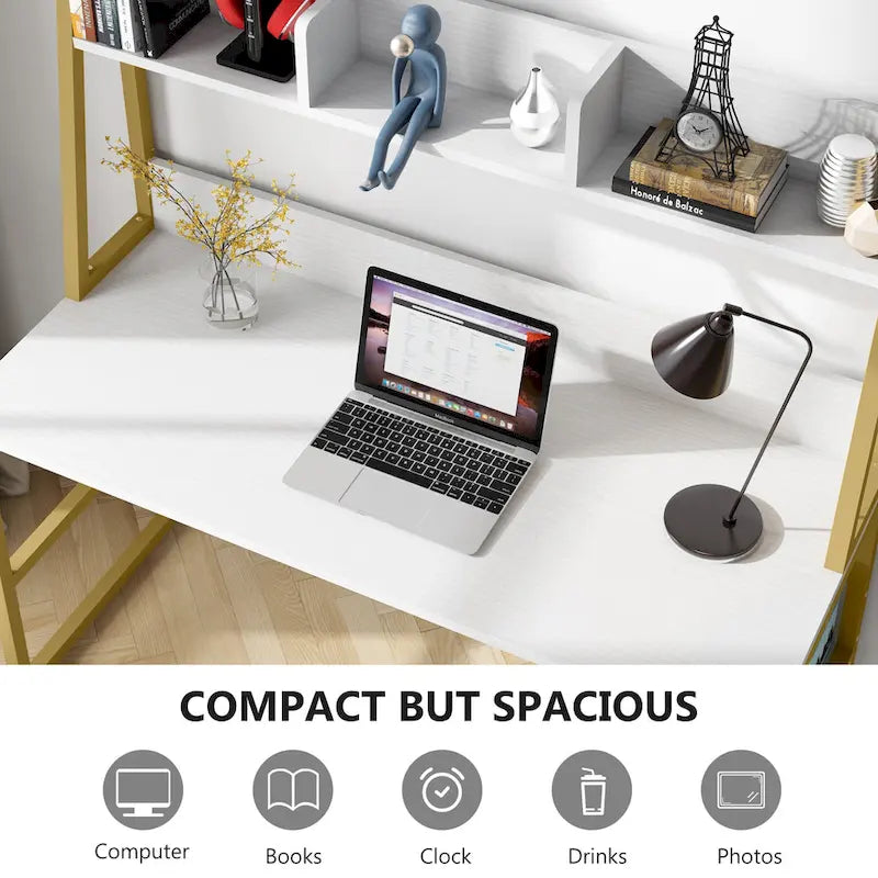 47 Inch Modern Computer Desk with Hutch and Bookshelf