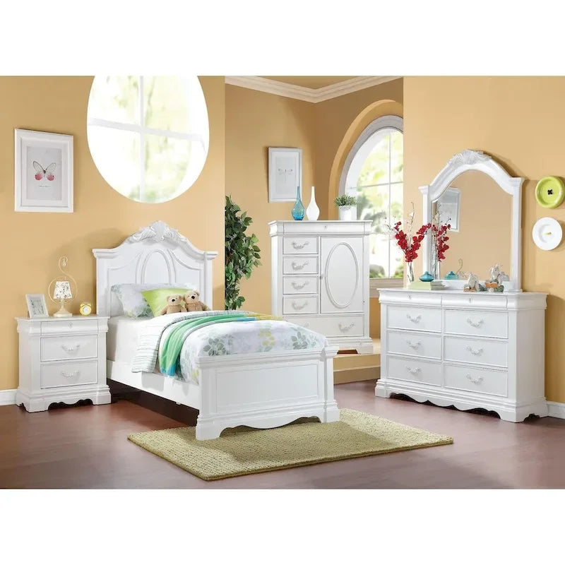 Wooden Bed with Arched Headboard in White Finish