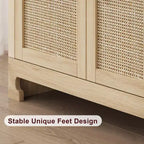 Woven Rattan 4-Door Storage Cabinet, Buffet Sideboard with Shelf, Coffee Bar Console for Kitchen Dining & Living Room, 36H
