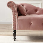 Modern 60.6  Velvet Upholstered Buttons Tufted Chaise Lounge Chair with Solid Wood Legs and Nailheads