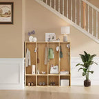 Brown/White 4-Section Cubby Locker with 8 Hooks, for Kids