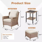 GDFStudio Halston Outdoor Wicker Chat Set with Cushions and Side Table