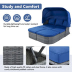 Outdoor Gray Wicker Daybed with Cushions and Retractable Canopy