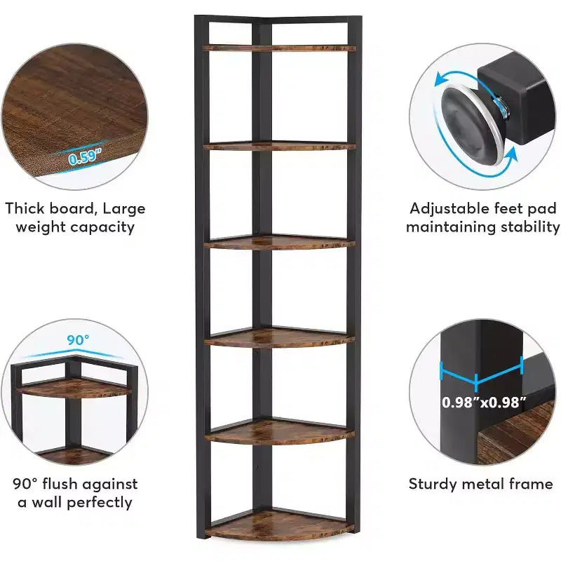 Tribesigns 6-Tier Corner Bookshelf, 70.86 Tall Book Shelving Unit Storage Rack