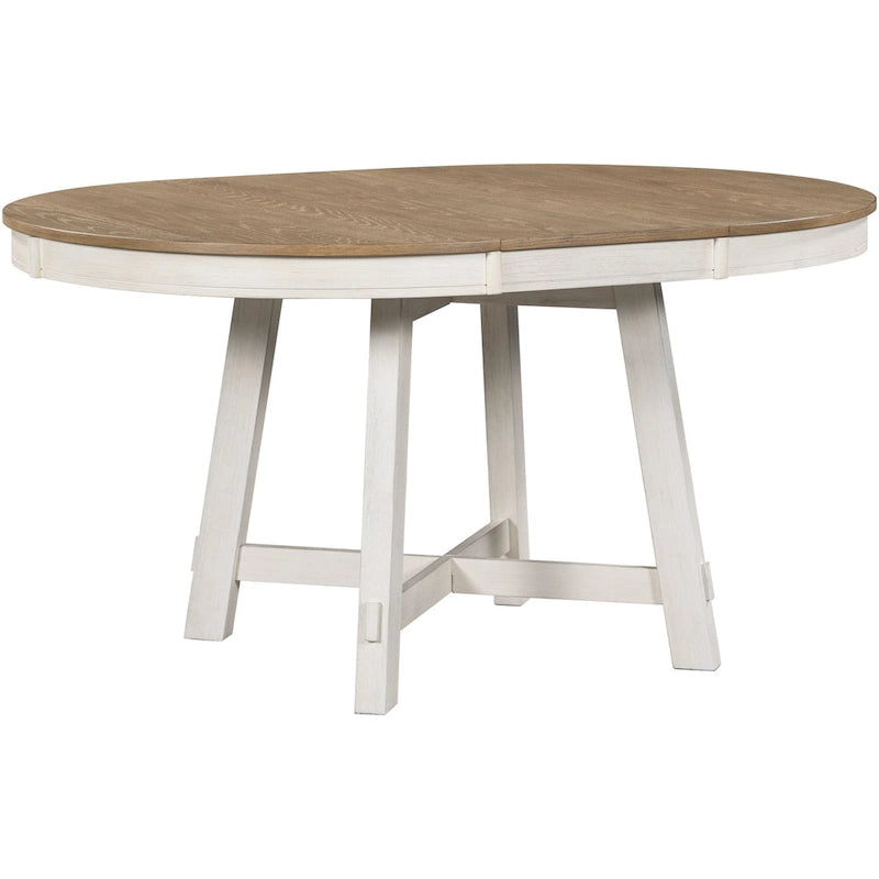TREXM Farmhouse Round Extendable Dining Table with 16 Leaf Wood Kitchen Table