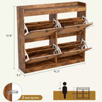 Shoe Storage Cabinet with 4 Flip Drawers, Wood Shoe Cabinet with Rattan Doors and Adjustable Shelves- Freestanding Shoe Organizer