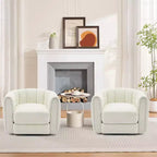 2 PCS Swivel Accent Chair, 360 Rotation Teddy Fleece Barrel Armchair, Sturdy Base, Beige for Living Room Bedroom Office
