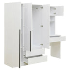3-in-1 Wardrobe Closet with Vanity Desk, Desk Set, Bedroom Armoire with 2 Drawers 3-Door Storage Desk Wardrobe