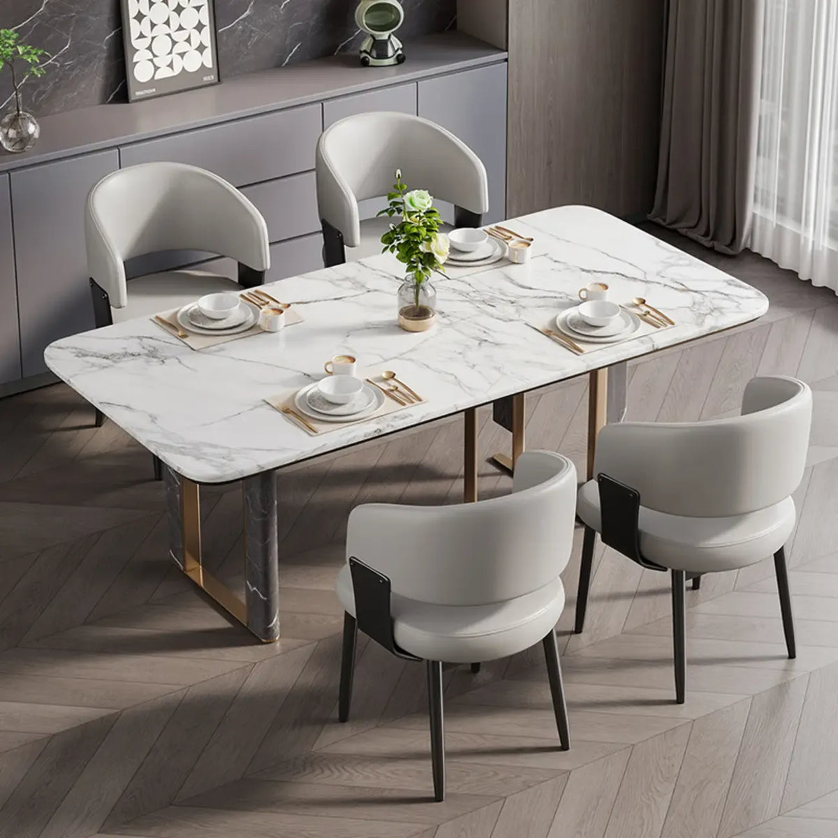Modern Glam Leather Upholstered Dining Chair
