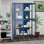 Four Glass Door Storage Cabinet with Adjustable Shelves and Feet Cold-Rolled Steel Sideboard Furniture