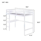 Okak Minimalism Loft Bed with Ladder, Rubber Wood Twin Loft Bed with Safety Guardrail and Build-In Desk, Bed Frames for Kids, Teenagers