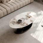 51 Modern Pandora Oval Coffee Table with Glossy Sintered stone top, Luxury Coffee Table, Stainless Steel Legs for Livingroom