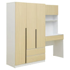3-in-1 Wardrobe Closet with Vanity Desk, Desk Set, Bedroom Armoire with 2 Drawers 3-Door Storage Desk Wardrobe