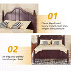 Vintage Queen Platform Bed Frame - Solid Pine, MDF Headboard, No Box Spring Needed