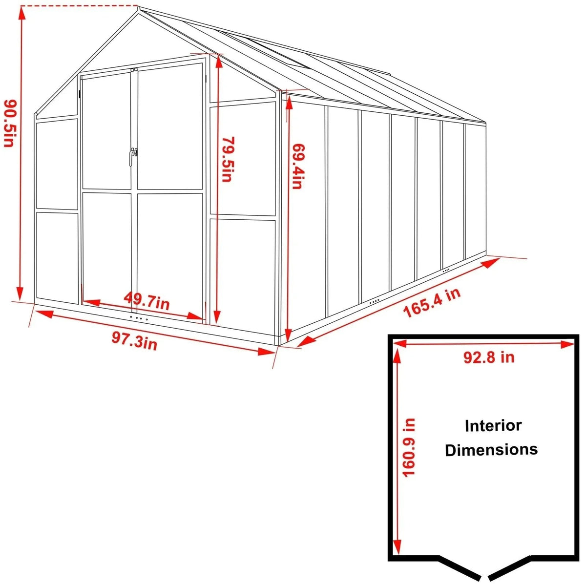 VEIKOUS Aluminum Walk-In Garden Greenhouse Kit with Adjustable Roof Vent and Lockable Door Grey