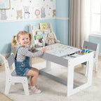 Costway Multifunctional Kids Table & 2 Chairs Set with Removable Double-sized Tabletop Gray + White/Natural + White