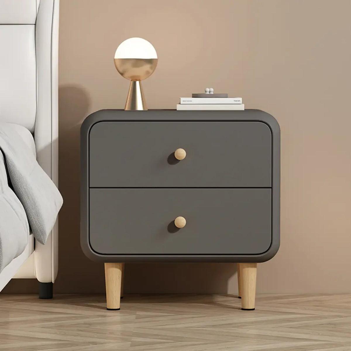 Modern Small Wood 2 Drawer Nightstand with Legs