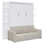 Whisen Modern Design Wood Frame Queen Size Murphy Bed Wall Bed with Sofa and Shelves